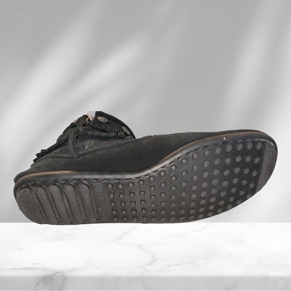 Black Suede Minnie Tonka Ankle Moccasins 7 1/2 - Picture 7 of 8